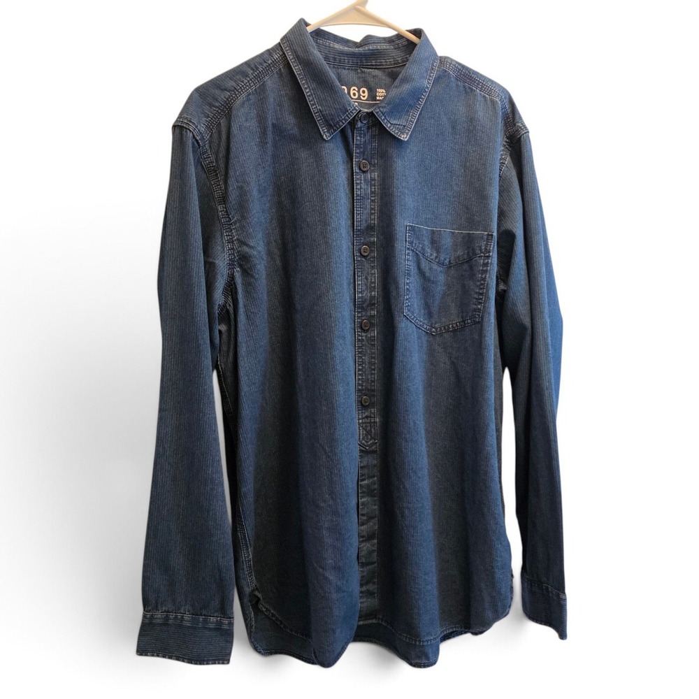 Gap 1969 Denim Button Down Shirt Men's XL Dark Blue Cotton Long Sleeve